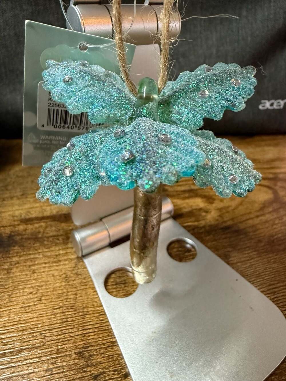 NWT St. Nicholas Square Glitter Teal Palm Tree Christmas Ornament